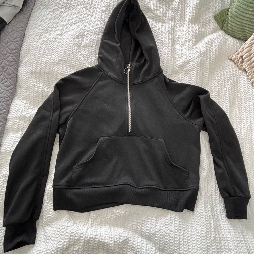 Women's Black Half-Zip cropped Hoodie